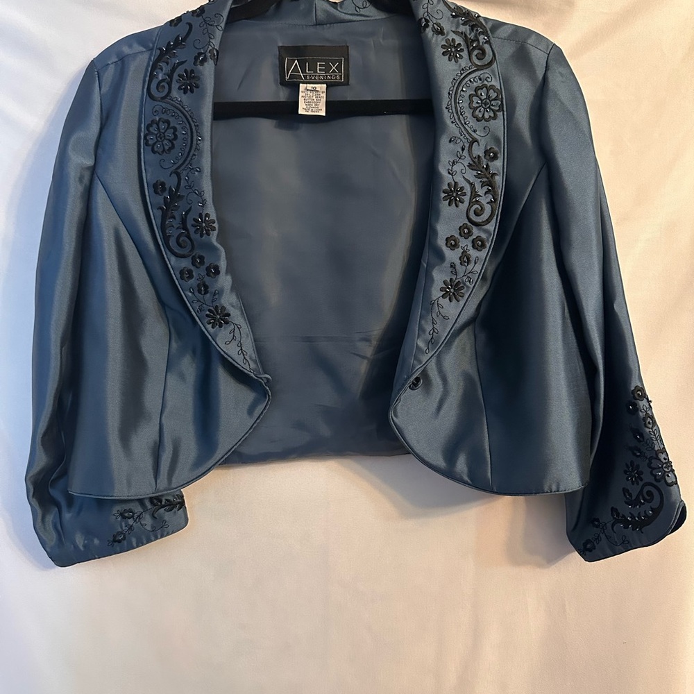 Alex Evenings Embroidered Beaded Jacket Size 16 Teal/Blue New w/o Tags